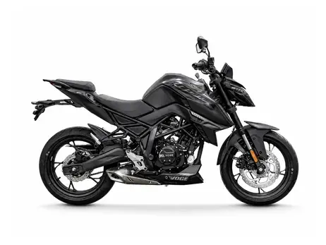 Voge R125S ABS TCS, schwarzes Naked Bike in der Seitenansicht